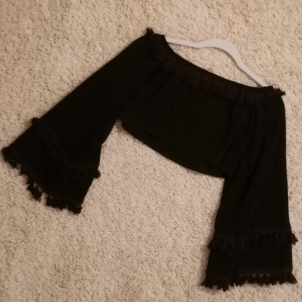 Black crop long sleeve off the shoulder top